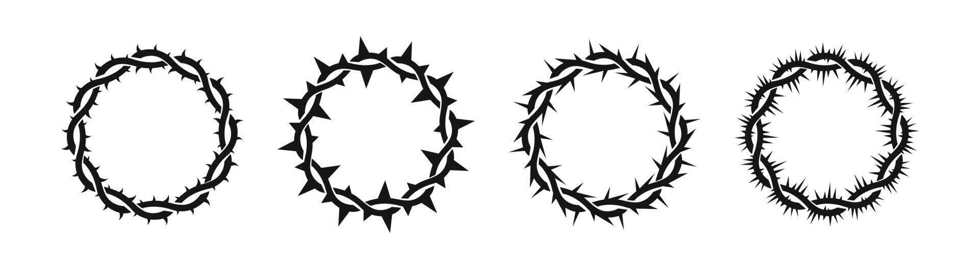 Crown of thorns silhouettes. Crown of thorns icons. vector