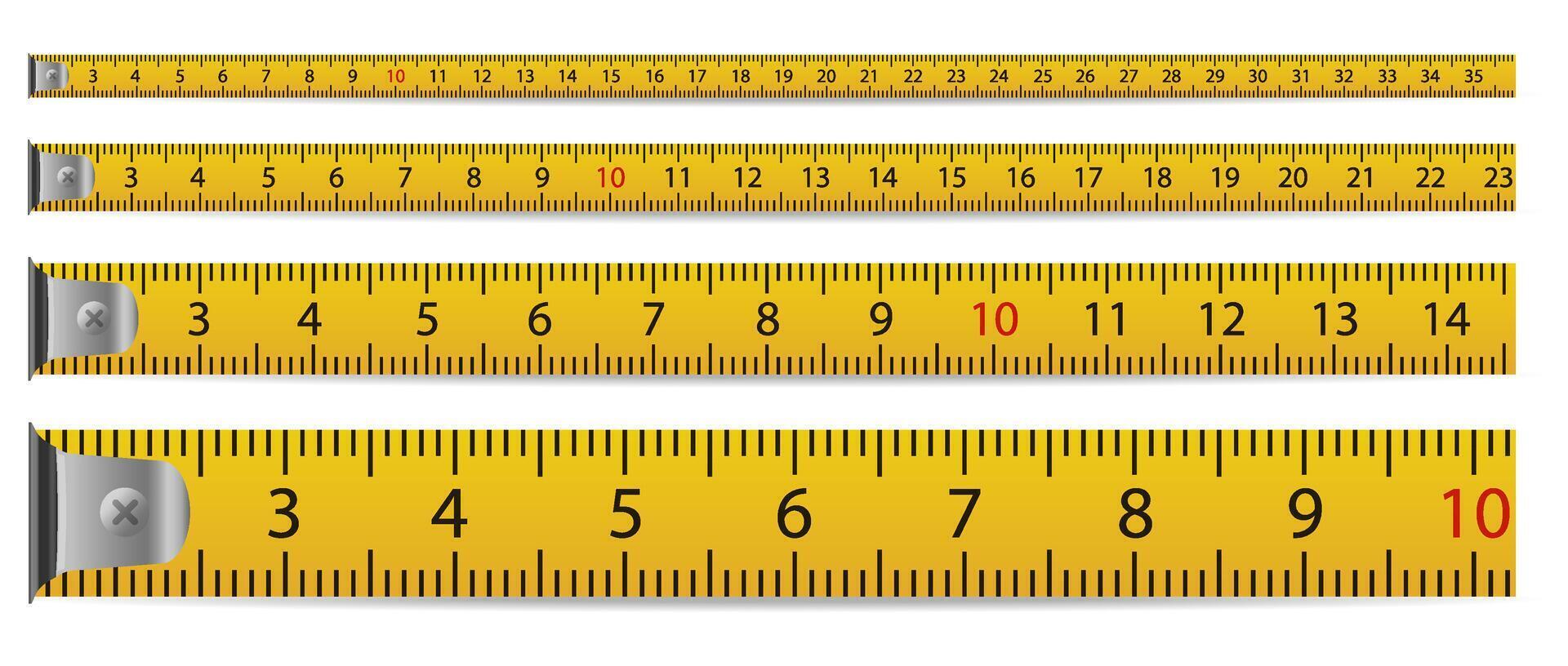 Tape measure set. Size measurement tool. Centimeters or inches measuring. vector