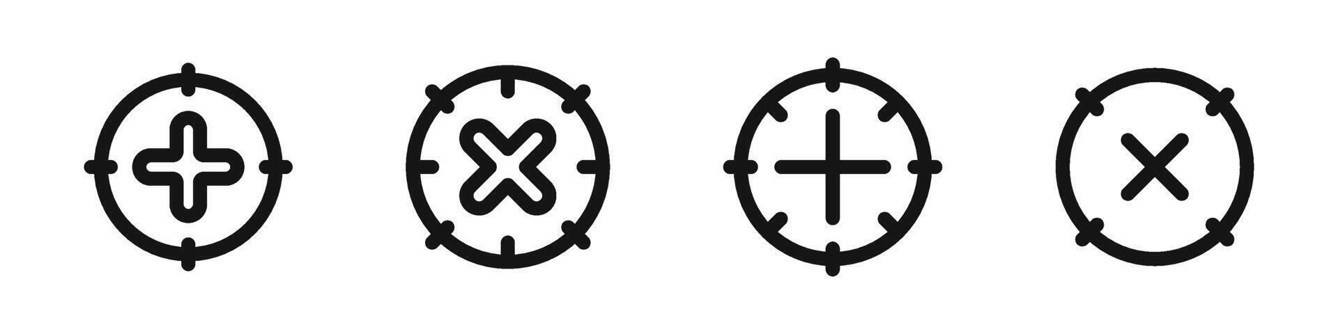 Aim icons. Set aim icon. Illustration of crosshairs icon set. Target aim and aiming to bullseye vector