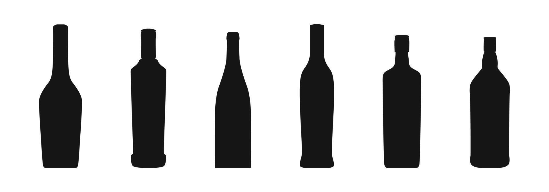 botella negro silueta colocar. alcohol bebida botellas cerveza, vino o whisky botella icono. vector