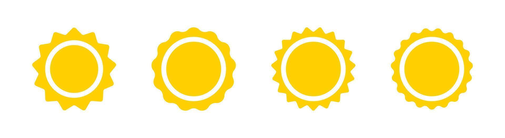 Yellow sun iconsSun icons. Sunshine icons. Sunrise or sunset. vector