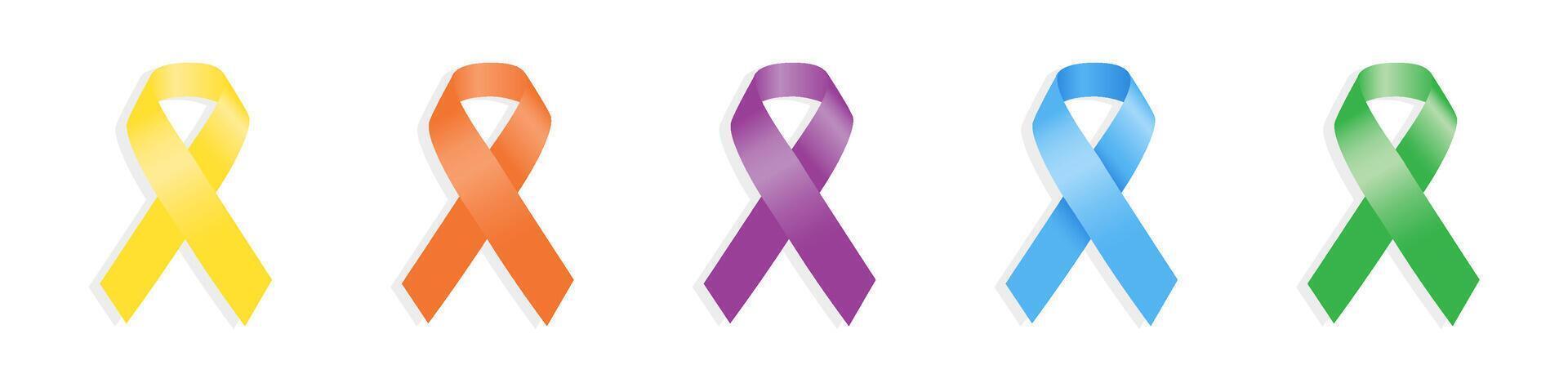 Awareness ribbons set. Realistick ribbons set. Ribbon vectors