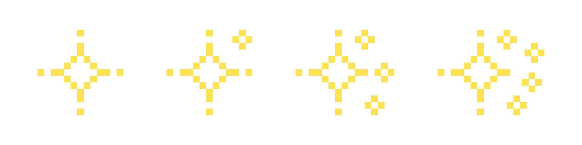 Pixel star set. 8-bit stars. Pixelated stars. Shiny stars pixel art icon set. Sparkling stars pixel art. vector