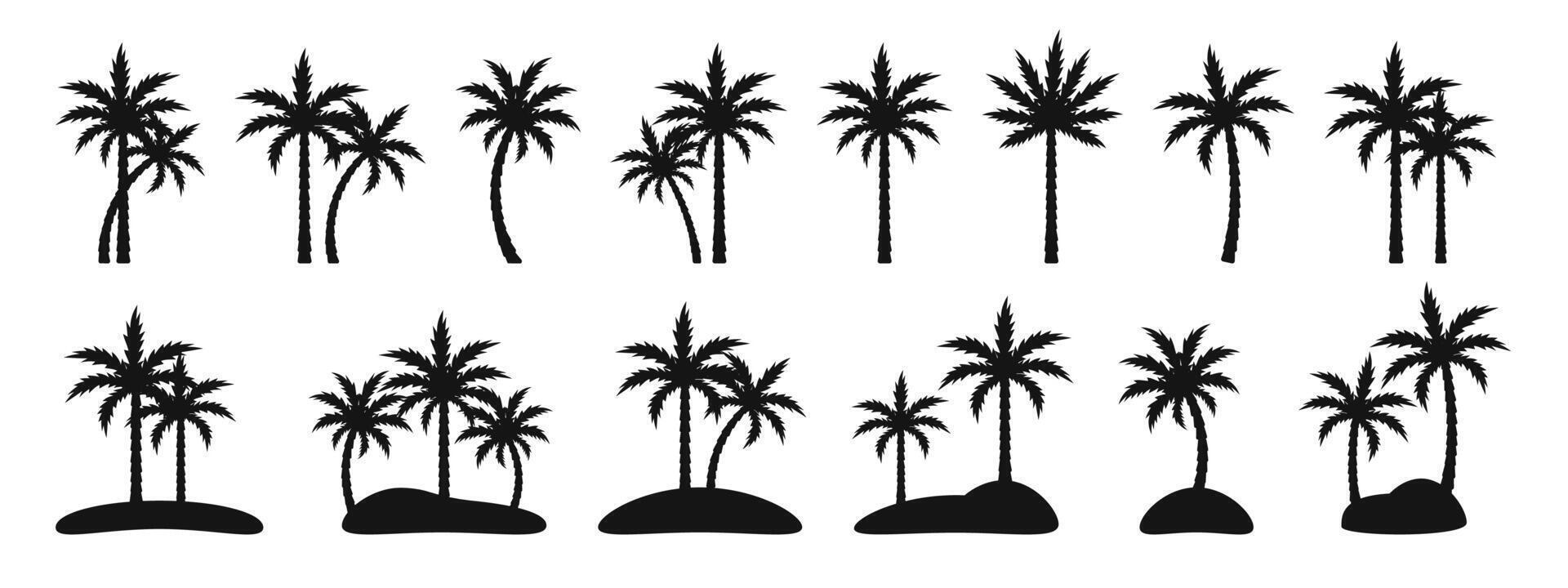 Palm tree icon set. Palm silhouettes. Palm trees collection. Tropical palm trees silhouettes illustration vector