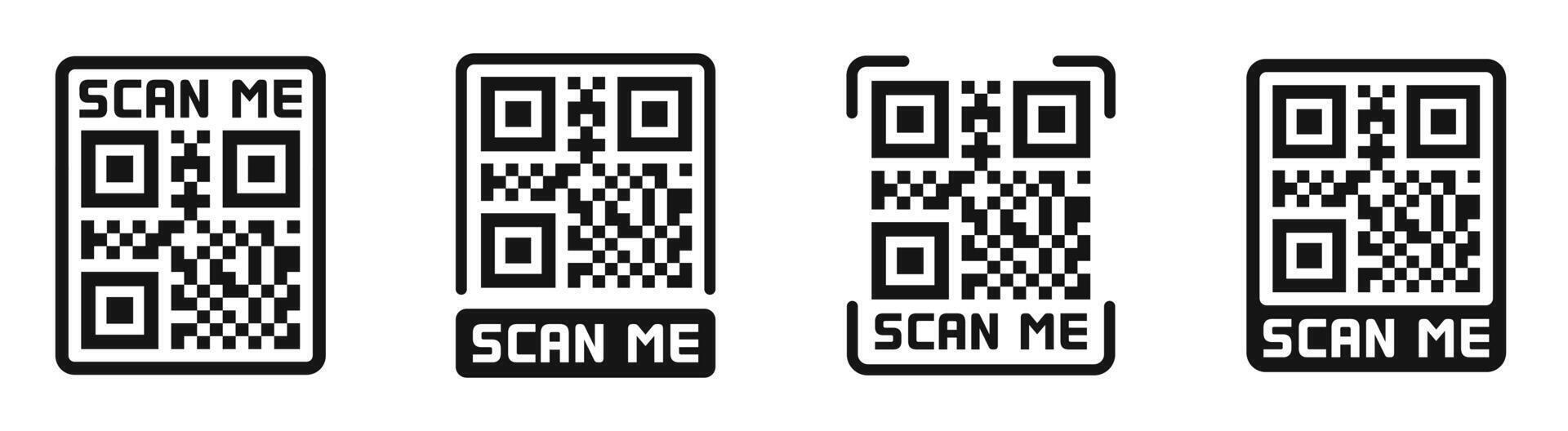 QR code scanning icon set. QR code scanner. Scan me icons. Silhouette style icons. vector