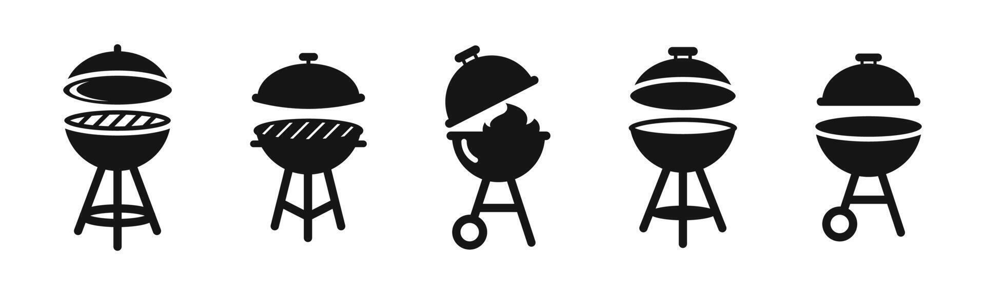 BBQ Grill icon set. Barbecue grill icons. Silhouette style icons. vector