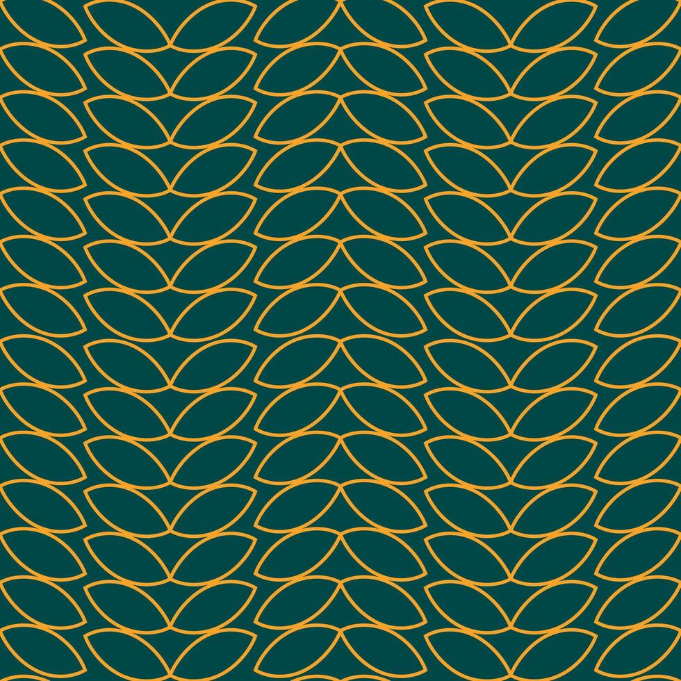 Yellow outline leaves or grains on a dark green background form a cute seamless pattern. vector