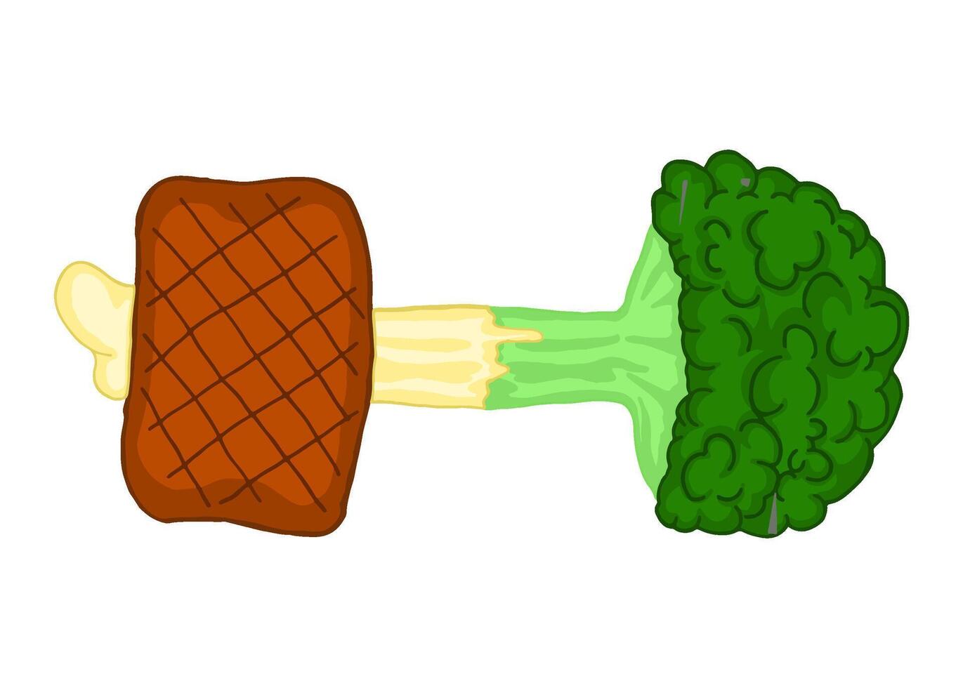 sano pesas con medio carne y medio brócoli vector