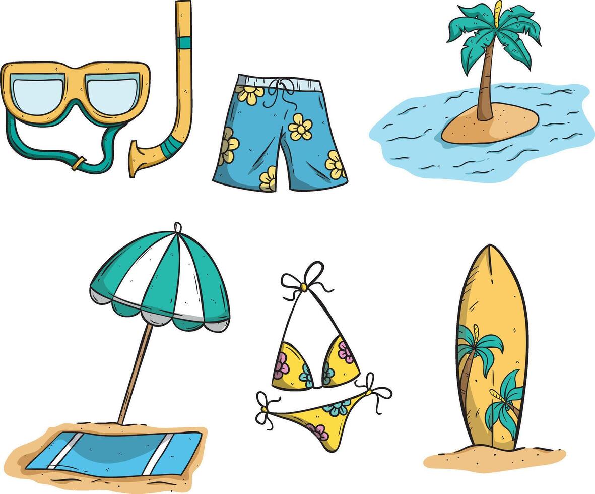 cute doodle summer elements or icons vector