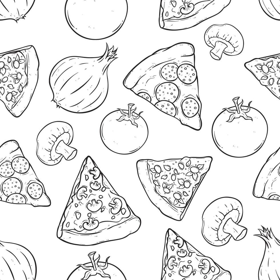 hand drawing slice pizza in seamless pattern illustration vector