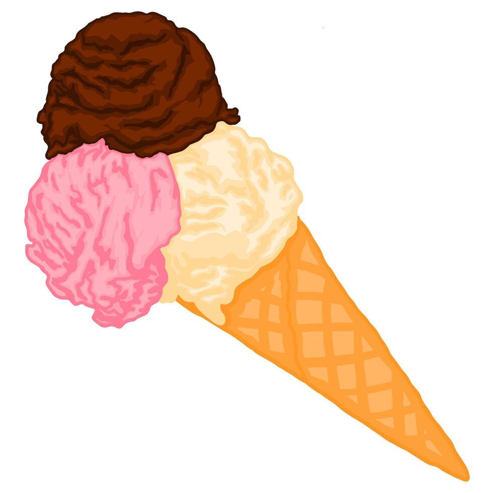 Chocolate Strawberry and Vanilla Ice Cream Cone vector