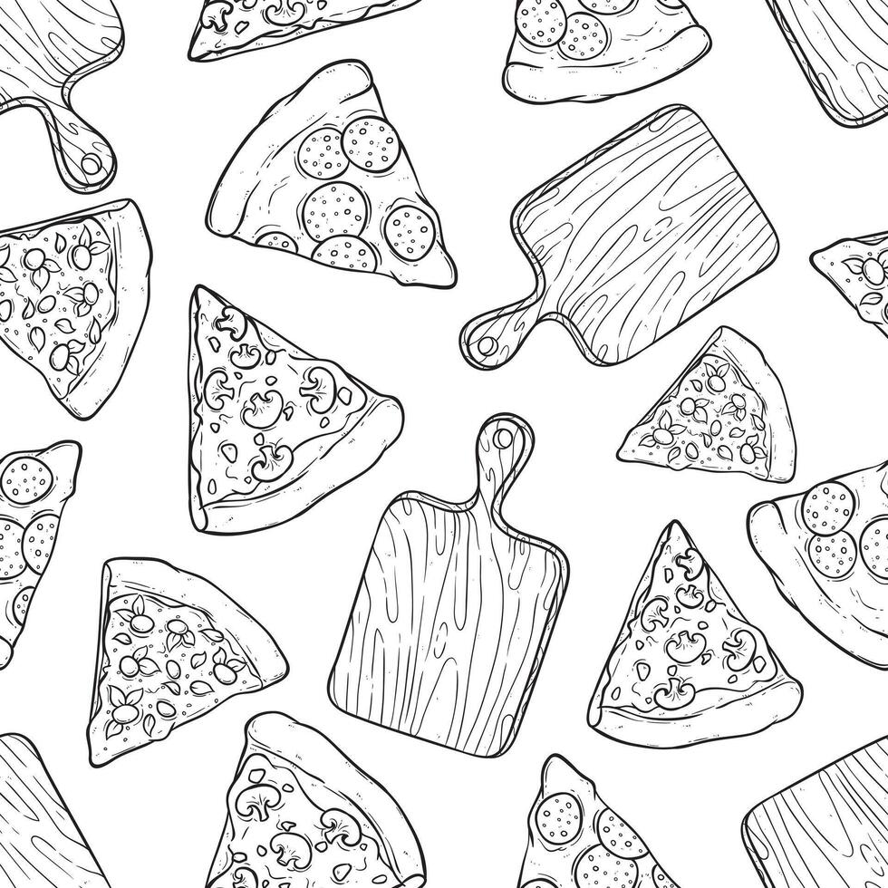 mano dibujo rebanada Pizza en sin costura modelo ilustración vector