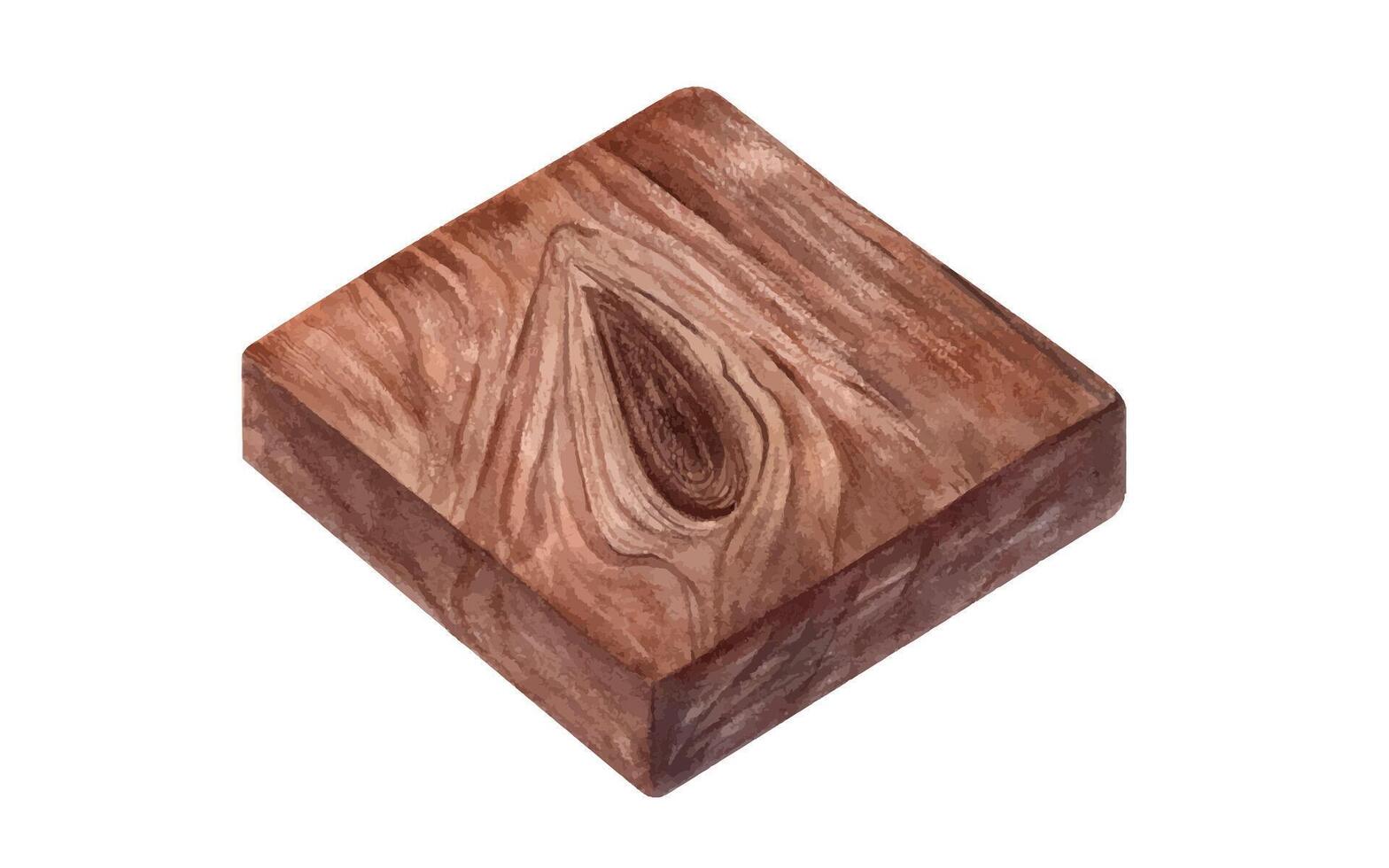 Dark brown panel. Wooden texture. Shelve in rustic style. Rectangle wood board. Perspective view. Watercolor illustration of plank. Element for food projects, interior design, for table setting vector