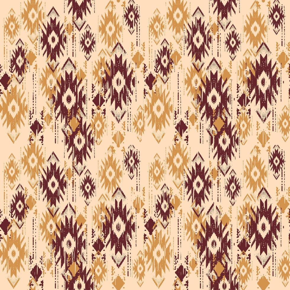 arte abstracto étnico ikat. patrón impecable en estilo tribal, bordado folclórico y mexicano. estampado de adornos de arte geométrico azteca.diseño para alfombras, papel pintado, ropa, envoltura, tela, cubierta, textil vector