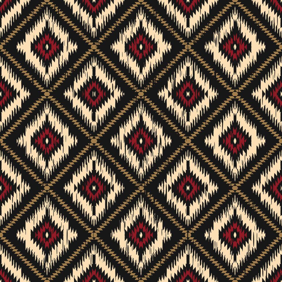 arte abstracto étnico ikat. patrón impecable en estilo tribal, bordado folclórico y mexicano. estampado de adornos de arte geométrico azteca.diseño para alfombras, papel pintado, ropa, envoltura, tela, cubierta, textil vector