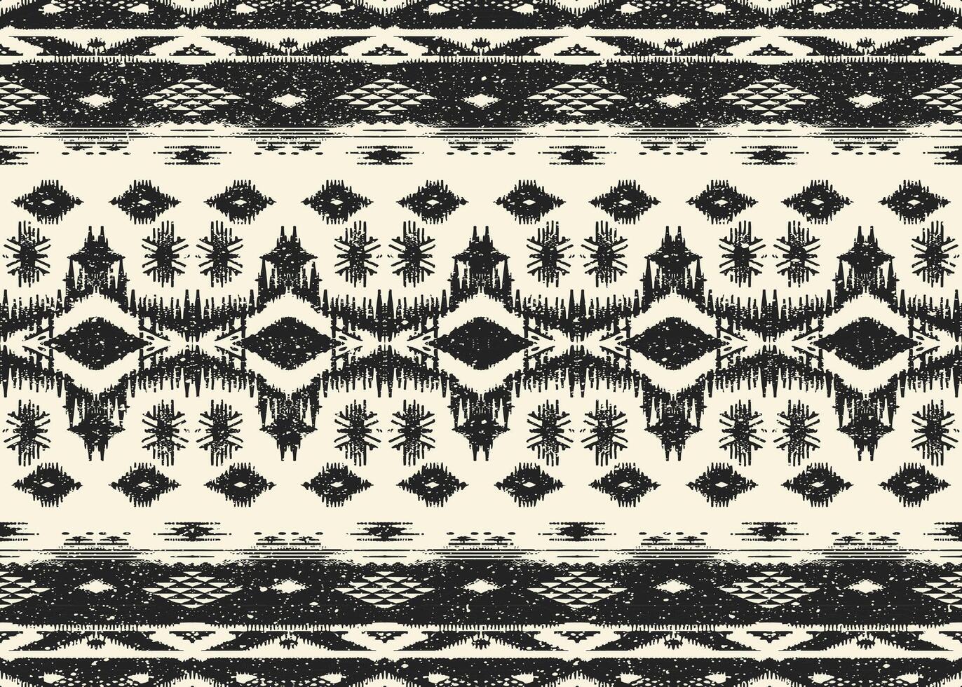 arte abstracto étnico ikat. patrón impecable en estilo tribal, bordado folclórico y mexicano. estampado de adornos de arte geométrico azteca.diseño para alfombras, papel pintado, ropa, envoltura, tela, cubierta, textil vector