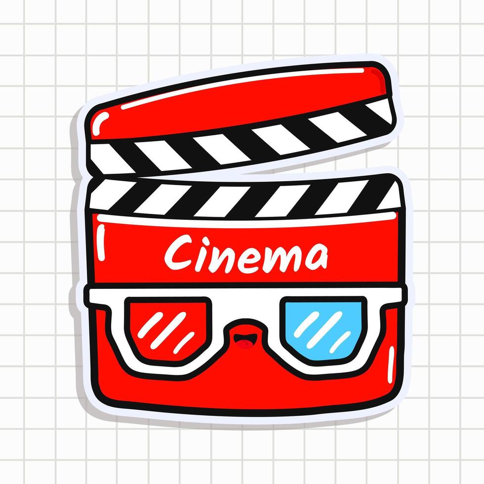 Cute funny Movie clapper sticker. hand drawn cartoon kawaii character illustration icon. Isolated on background. Movie clapper card character concept vector