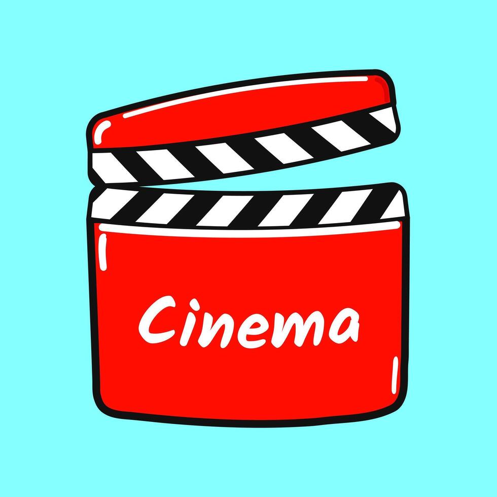 Movie clapper character. Hand drawn cartoon kawaii character illustration icon. Isolated on blue background. Movie clapper character concept vector