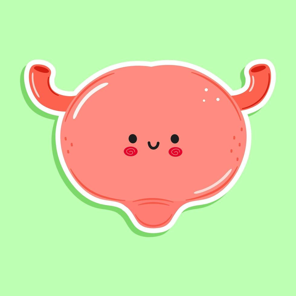 Sticker Bladder character. Hand drawn cartoon kawaii character illustration icon. Isolated on green background. Bladder character concept vector
