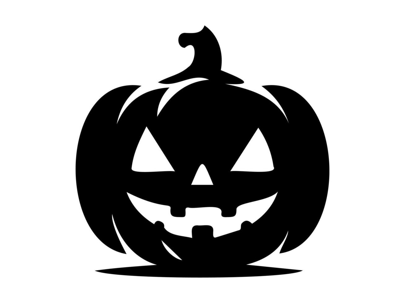 Black silhouette of Halloween pumpkin. Art. Whimsical Jack-o-lantern with a menacing grin. Isolated on white backdrop Concept of Halloween, festive decor, autumn celebration, spooky symbol. Icon vector