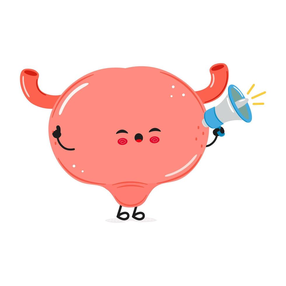 Bladder with loudspeaker character. hand drawn cartoon kawaii character illustration icon. Isolated on white background. Bladder screams character concept vector