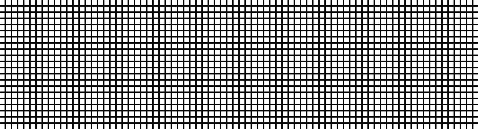 Black and white grid pattern. Monochromatic square grid. Abstract checkerboard design with equal squares. Wide banner. Geometric backdrop, digital wallpaper. Optical illusion. Rhythm and balance vector