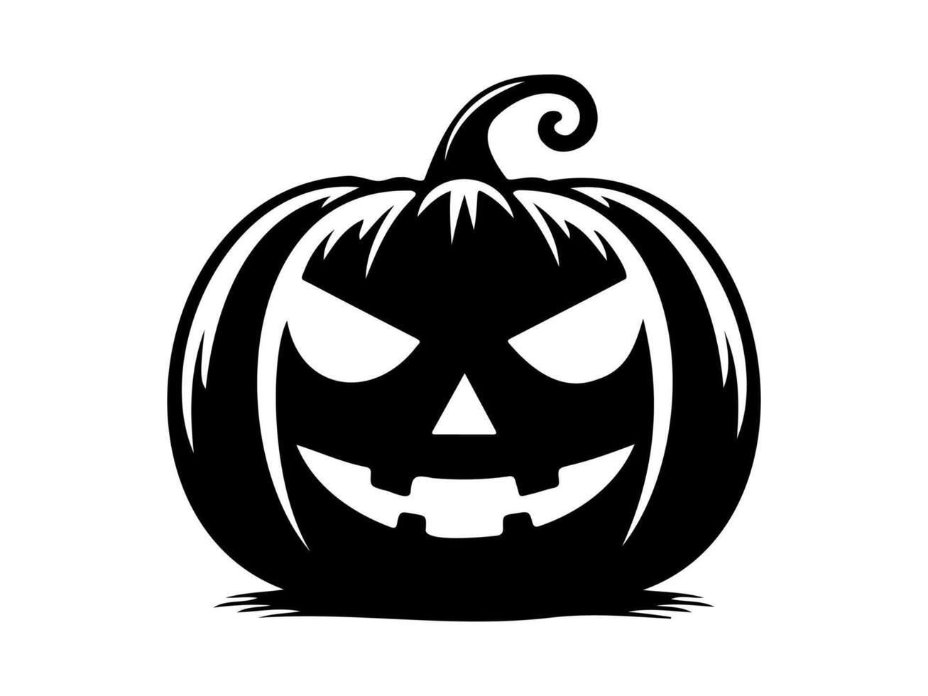 Black silhouette of Halloween pumpkin. Art. Jack-o-lantern with a menacing grin. Isolated on white background. Concept of Halloween, festive decor, autumn celebration, spooky symbol. Icon. vector