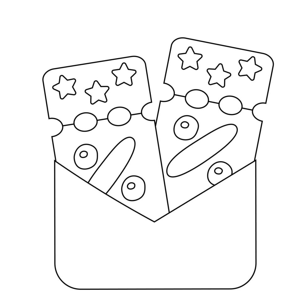 Two discount coupons with stars in envelope in black and white vector
