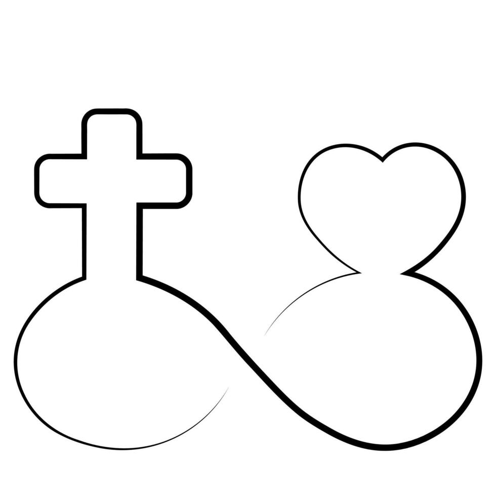Infinity sign with religious cross and heart vector