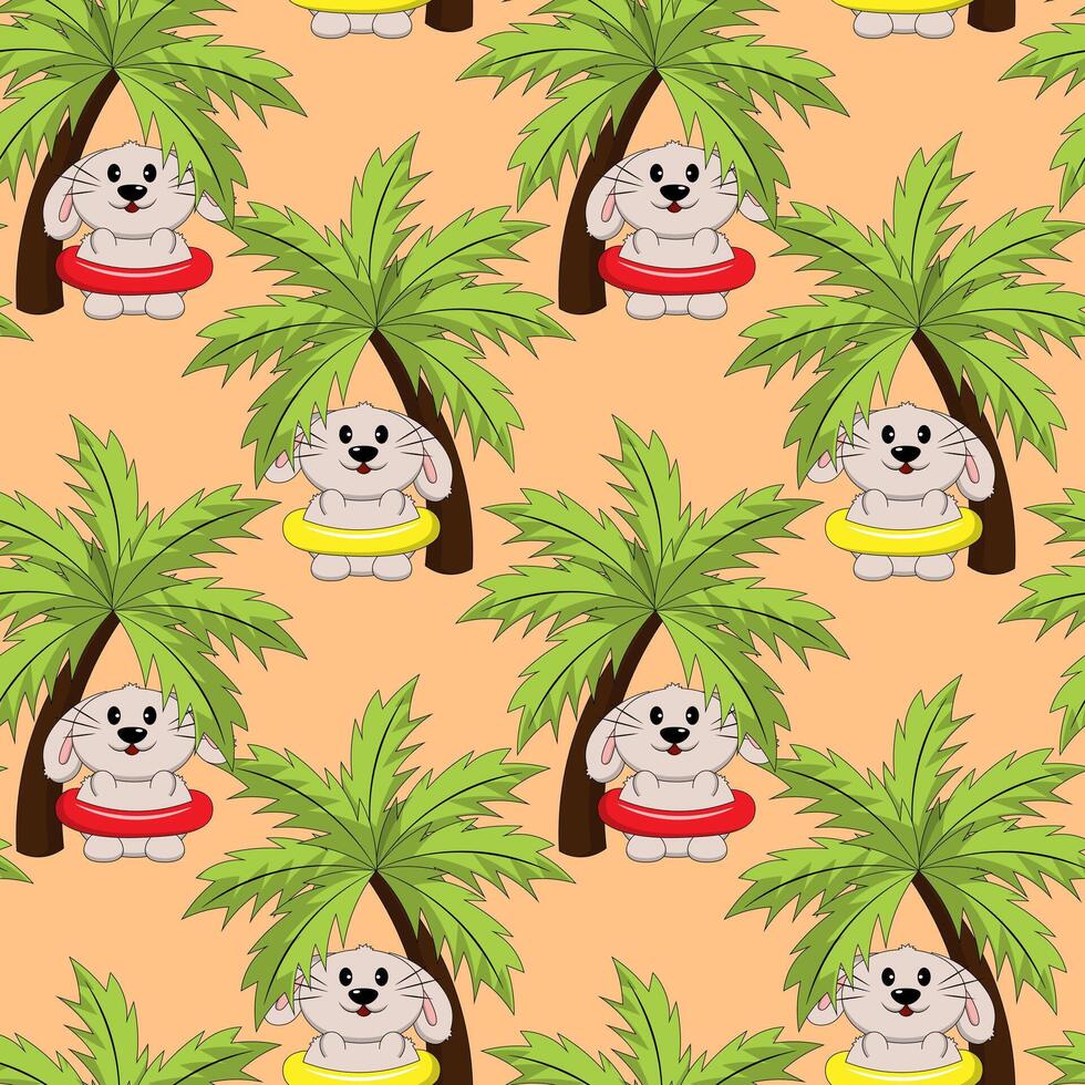 Seamless pattern with summer Cute Rabbit on beach vector