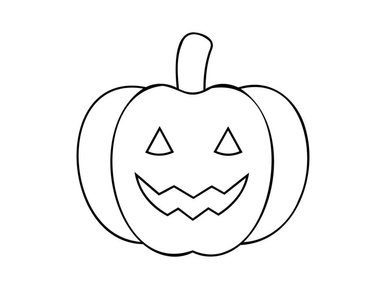 Black outline of smiling Halloween pumpkin. Illustration. Friendly Jack-o-lantern. Isolated on white backdrop Concept of Halloween, festive decor, autumn celebration, October tradition. Icon. vector