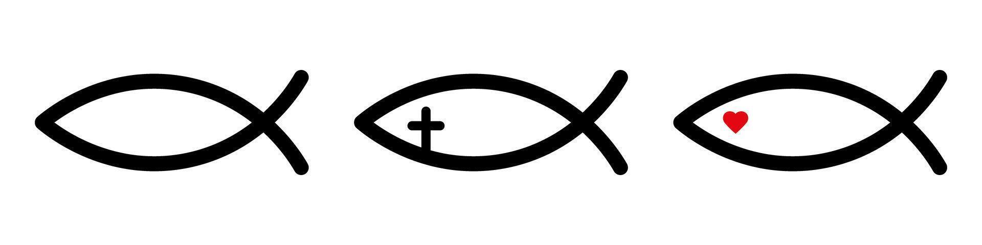 Christian fish icon set basic simple design vector