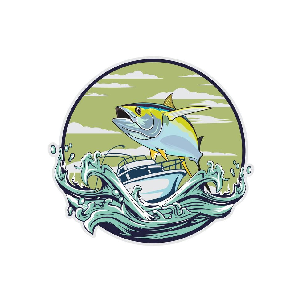 tuna boat fishing illustration logo vector