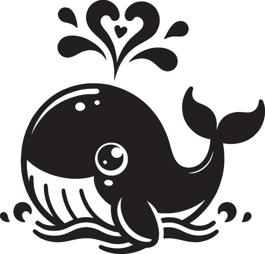 Cute Whale Creates Heart with Water - Marine Life in Love vector