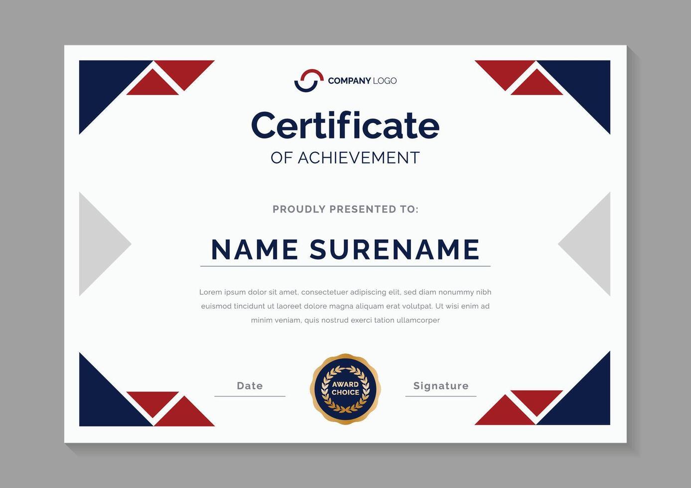 red and blue certificate design template vector