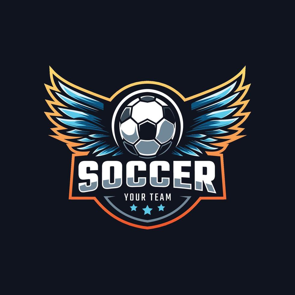 football logo. ball with wings and crown element , elegant soccer logo. Modern Soccer Football Badge logo template design vector