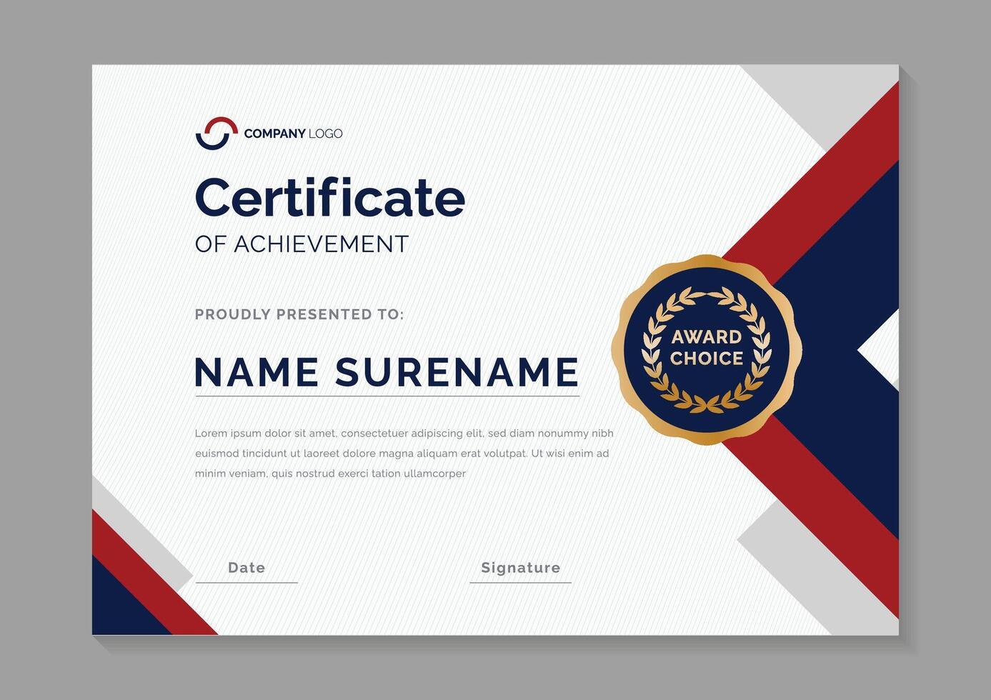 red and blue certificate design template vector
