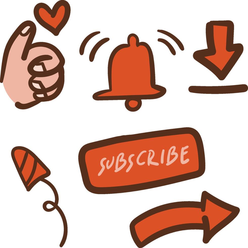 Cute Icon Set for Channel, Subscribe, Like, Comment, Download, Share, Bell Notification vector