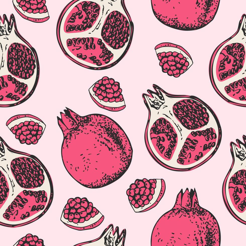 Seamless pattern with hand drawn pomegranate vector
