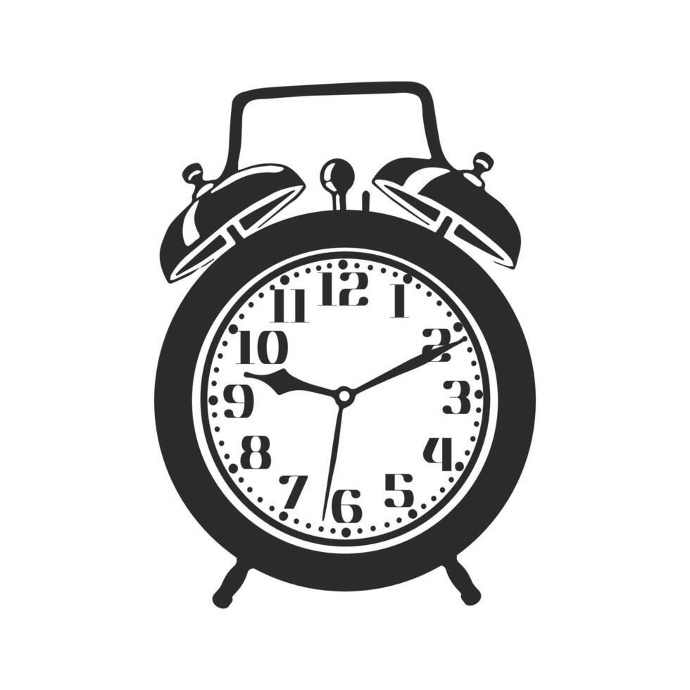 negro aislado alarma reloj icono en blanco antecedentes. vector