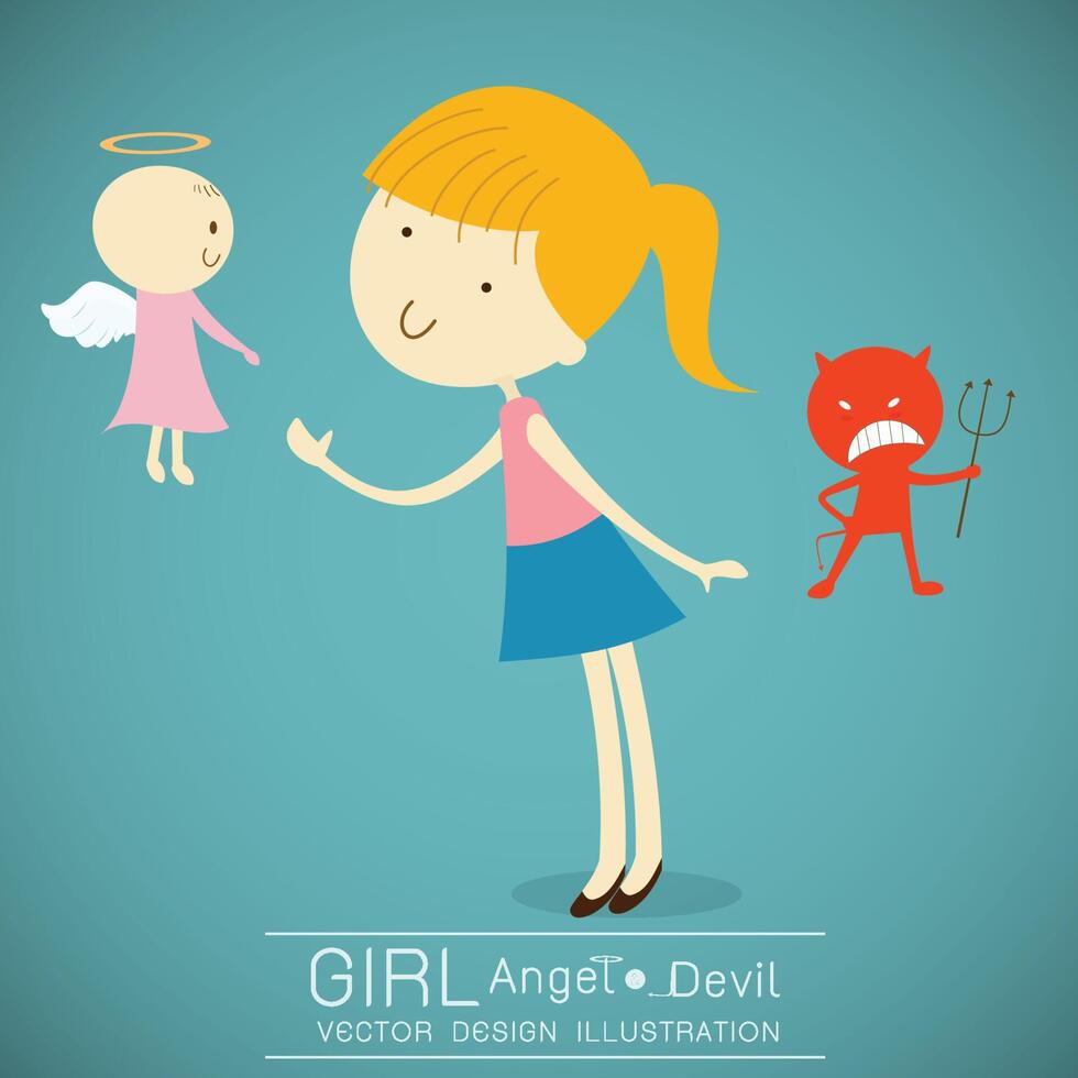 Girl with angel and devil vector