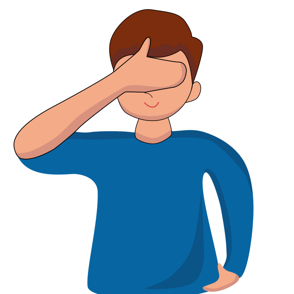 Man covering his eyes with his hands. Cartoon People png