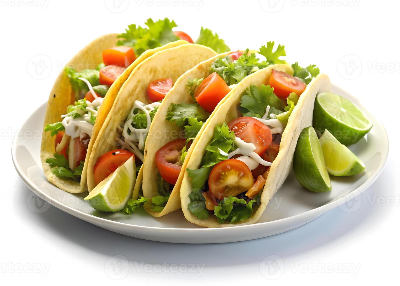A Cheese-Filled Tasty Tacos With Lime, Tomato, and Lettuce photo