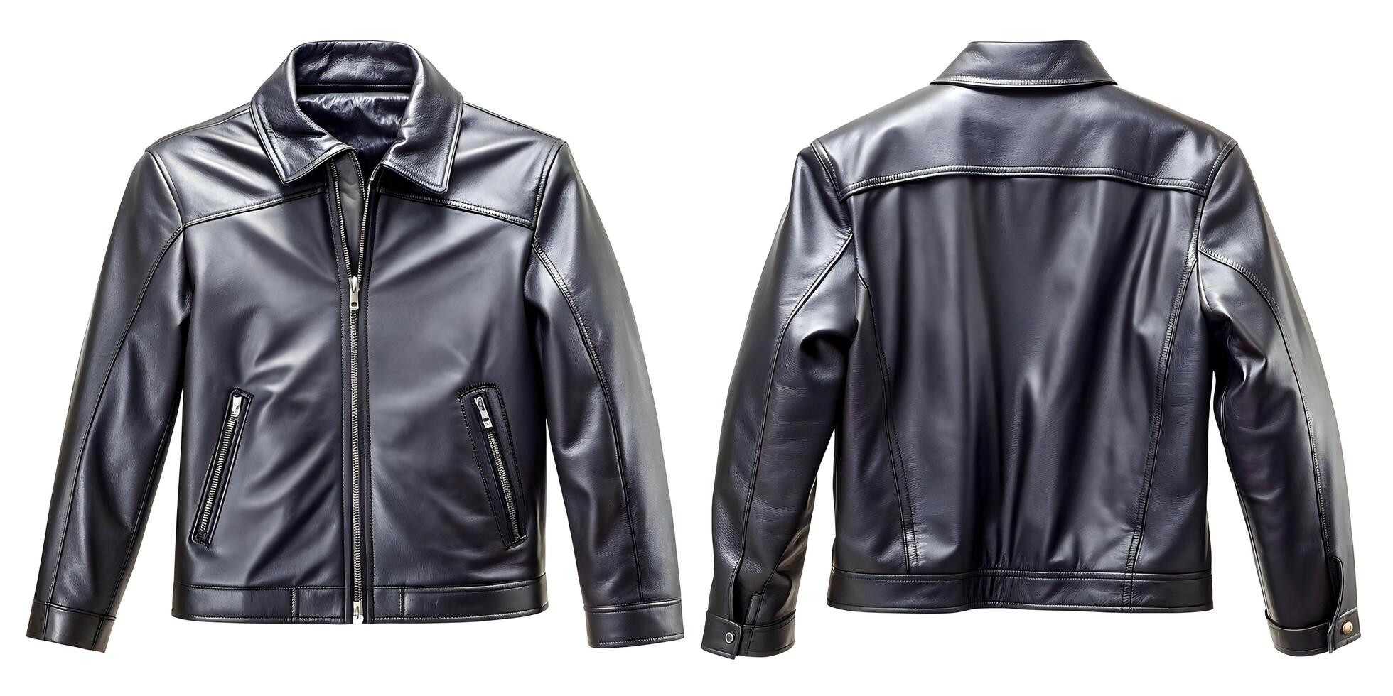 Classic Black Biker Jacket, Front and Back Views photo