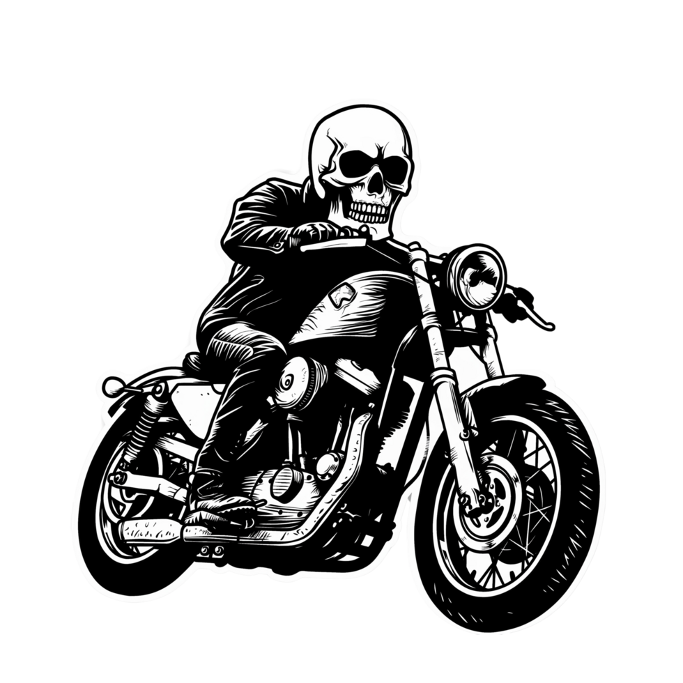 Skeleton Biker on Vintage Motorcycle png