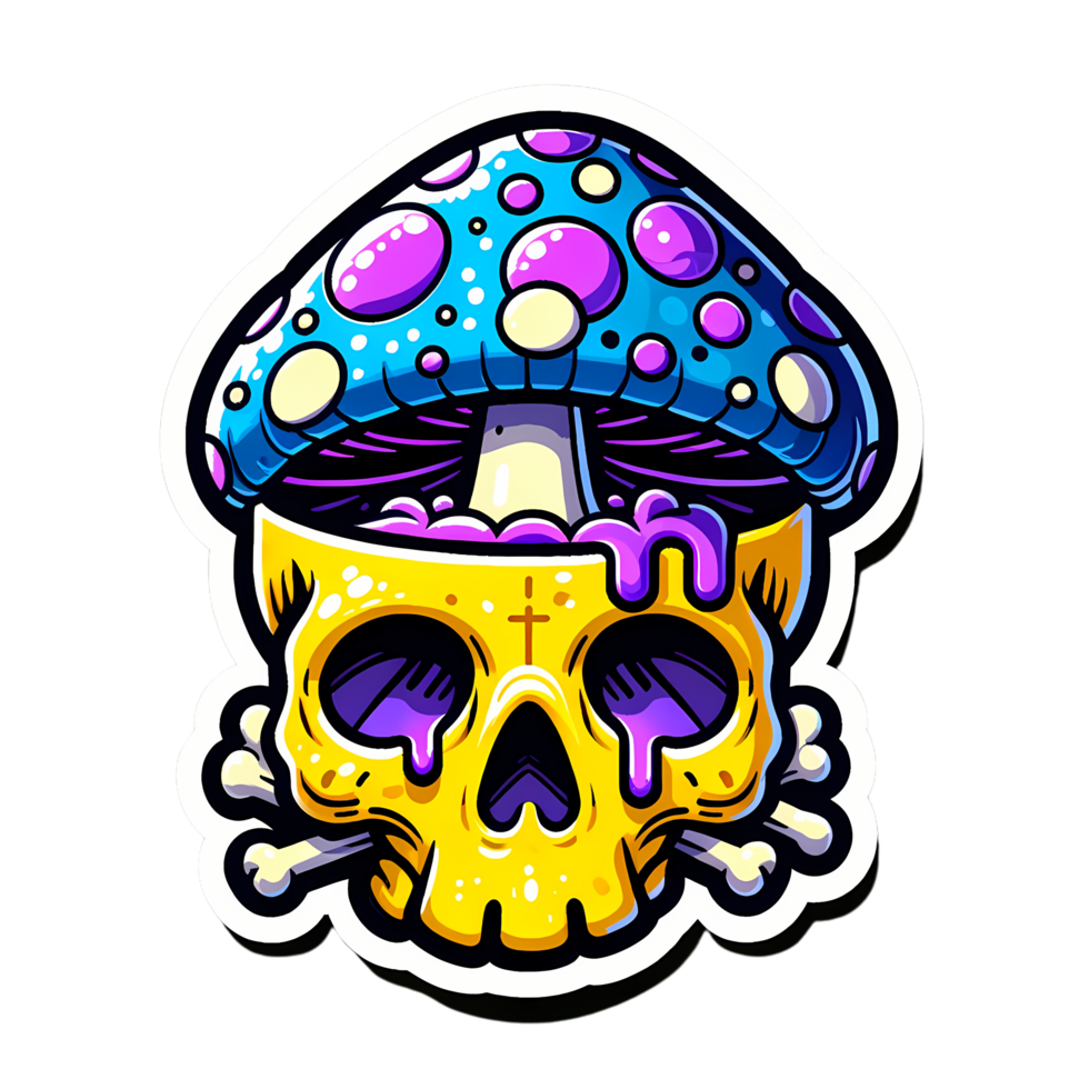 Psychedelic Skull with Colorful Mushroom Cap png