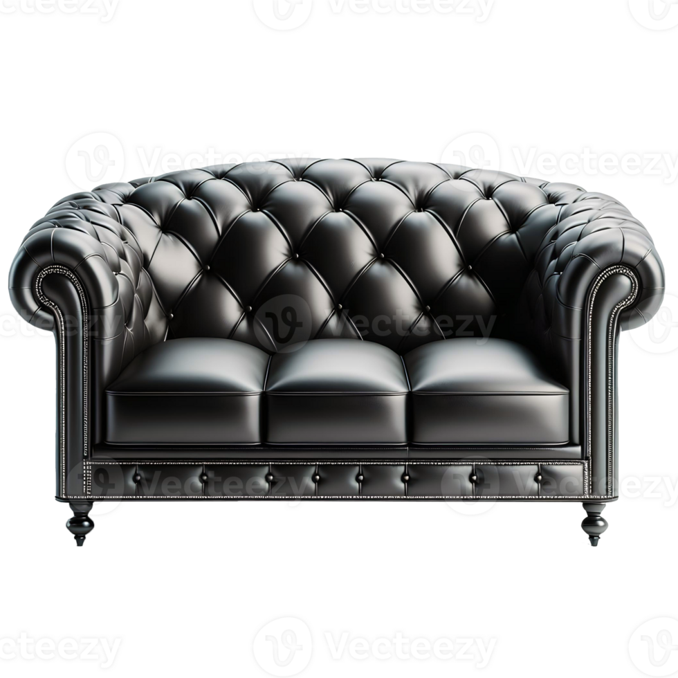 Black leather sofa isolated on transparent background png