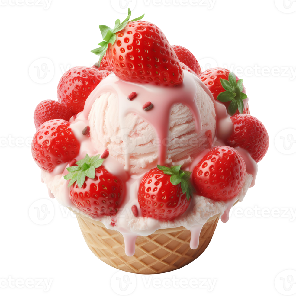 Strawberry ice cream cone Isolated on Transparent Background png