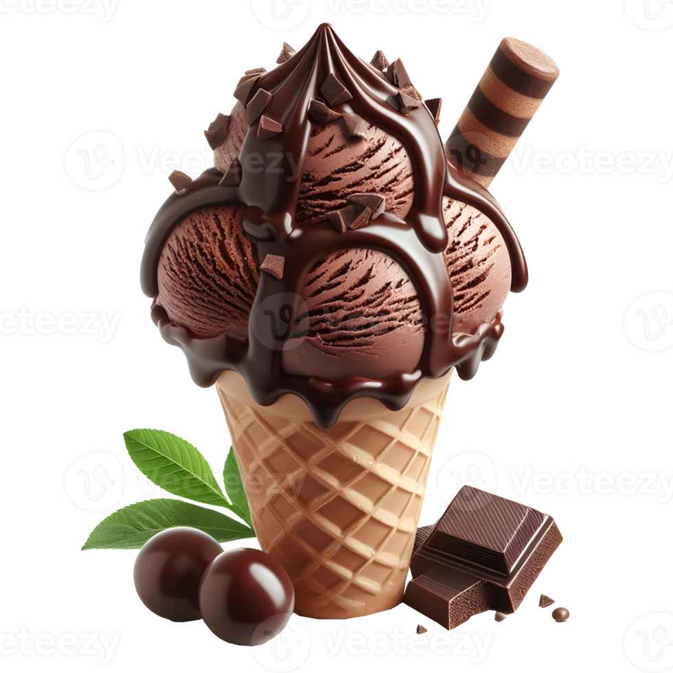 Chocolate ice cream cone Isolated on Transparent Background png