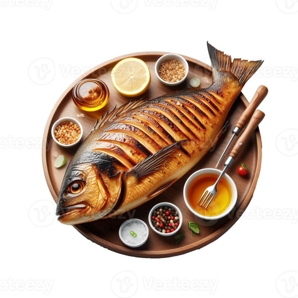 Grilled fish isolated on transparent background png